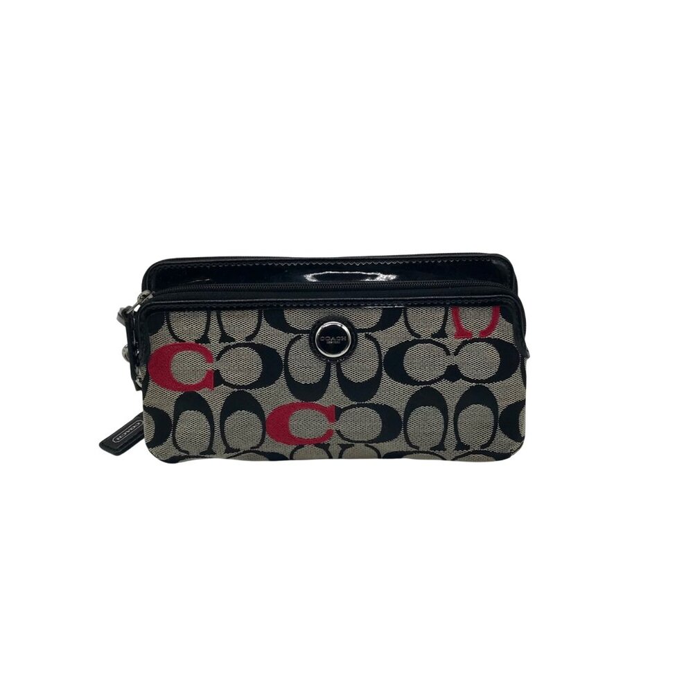 Coach Black Monogram Jacquard Canvas Wristlet